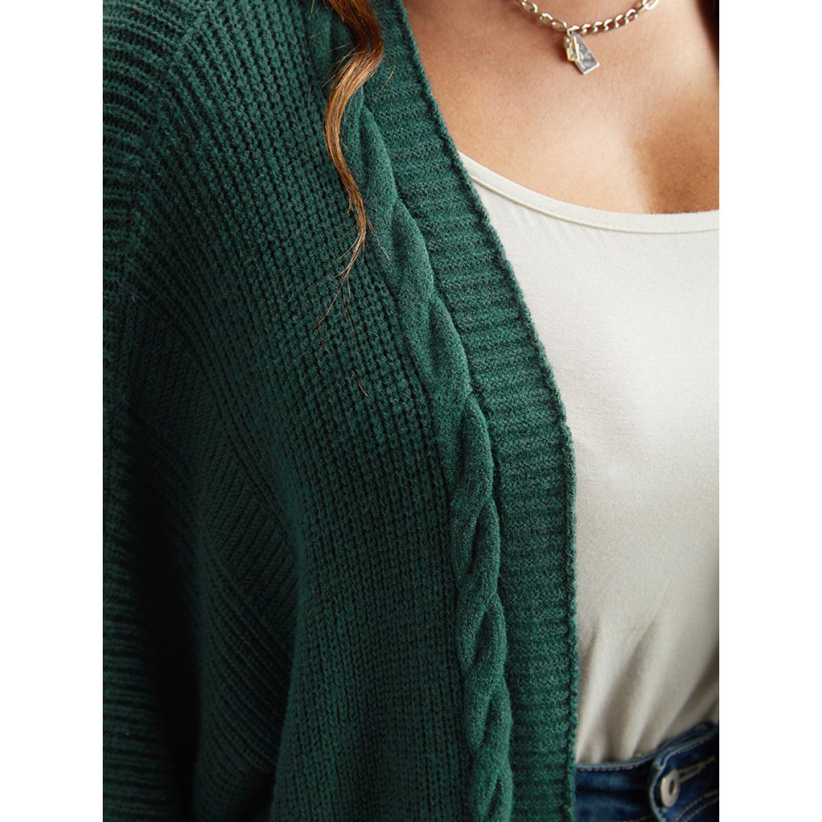 Plus Size Supersoft Essentials Batwing Sleeve Cable Knit Cardigan DarkGreen Women Casual Loose Long Sleeve Dailywear Cardigans BloomChic 30/6X Product Image