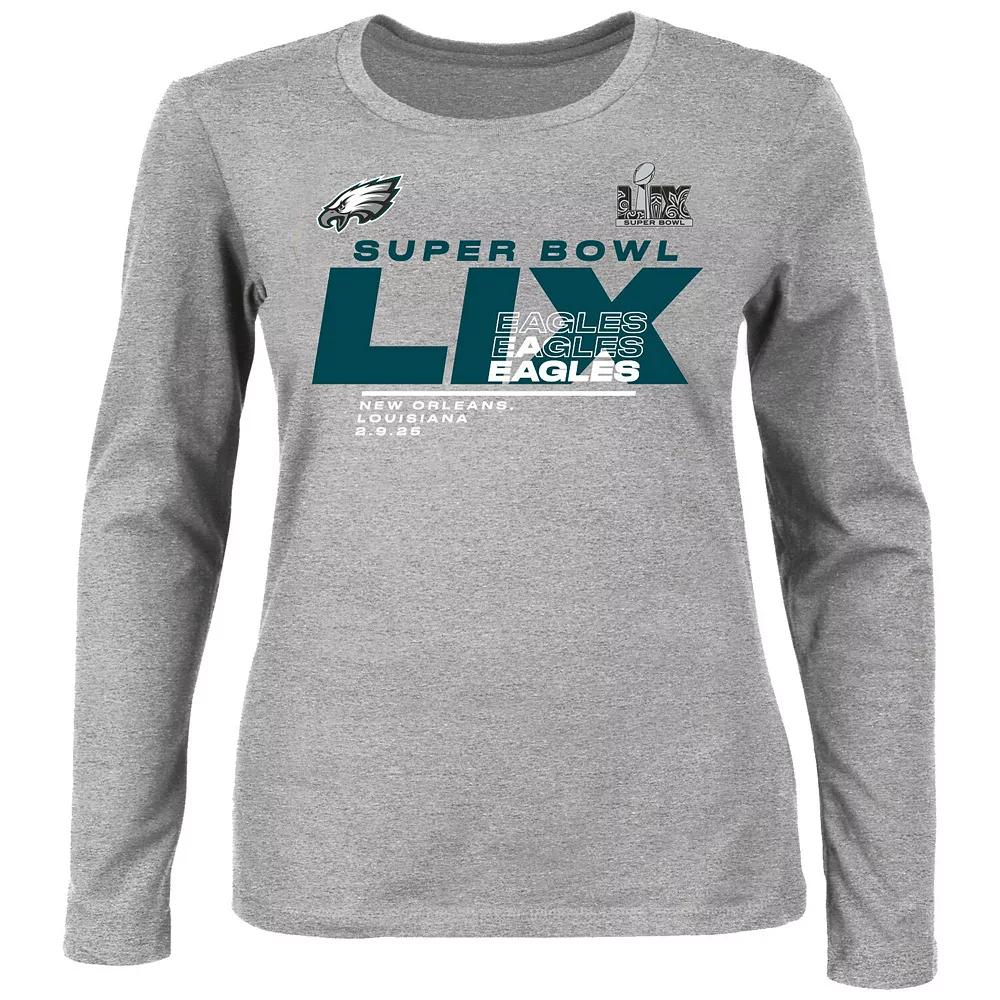 Women's Fanatics Heather Gray Philadelphia Eagles Super Bowl LIX Plus Size Quick Pass Long Sleeve Scoop Neck T-Shirt, Size: 4XL, Grey Product Image