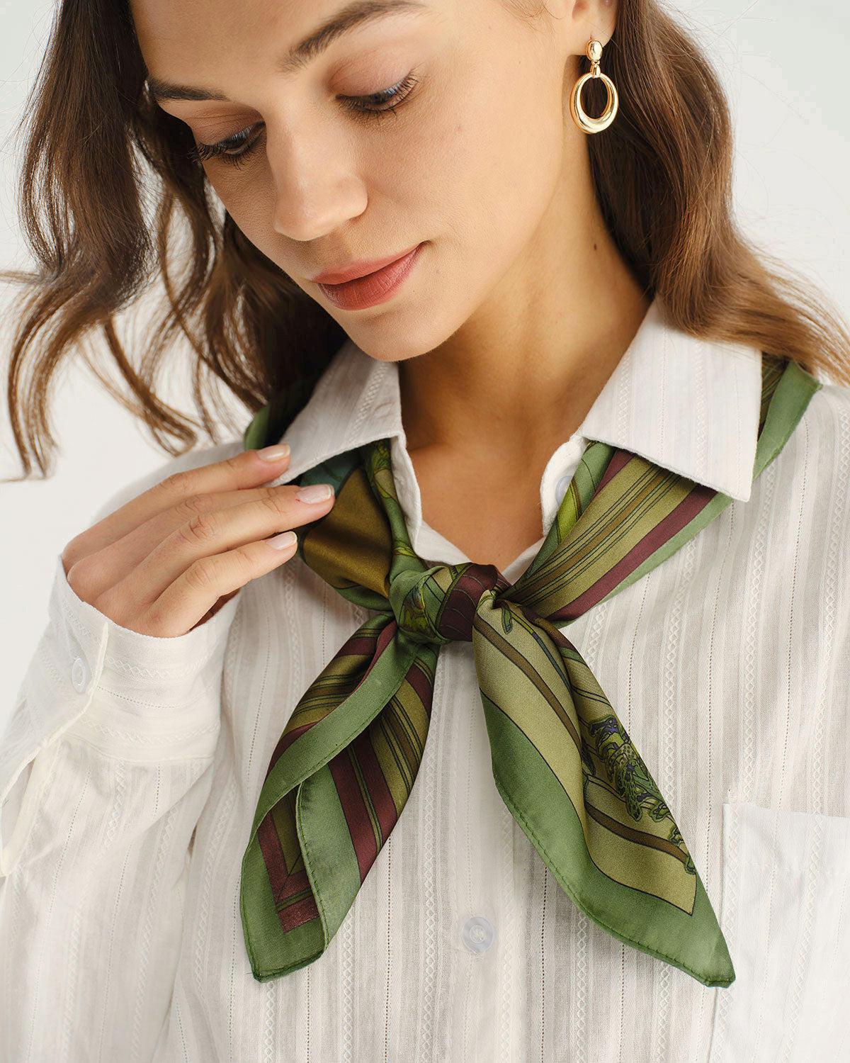 Green Floral Satin Scarf Product Image