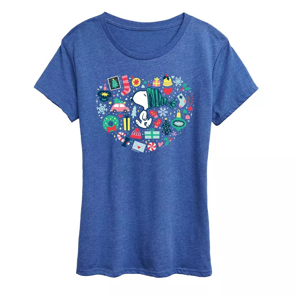 Women's Peanuts Snoopy Holiday Heart Graphic Tee, Size: Small, Grey Royal Blue Product Image