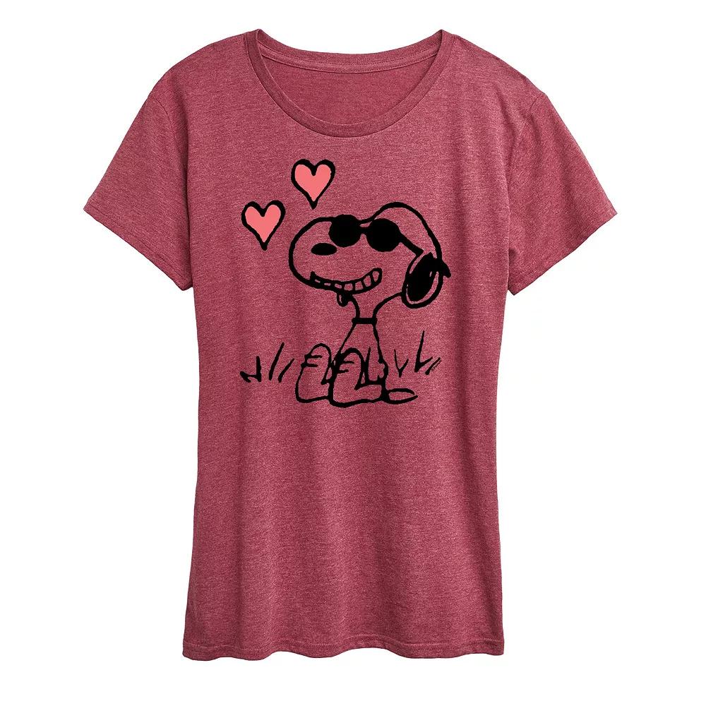 Women's Peanuts Snoopy Joe Cool Sitting Hearts Graphic Tee,  Product Image