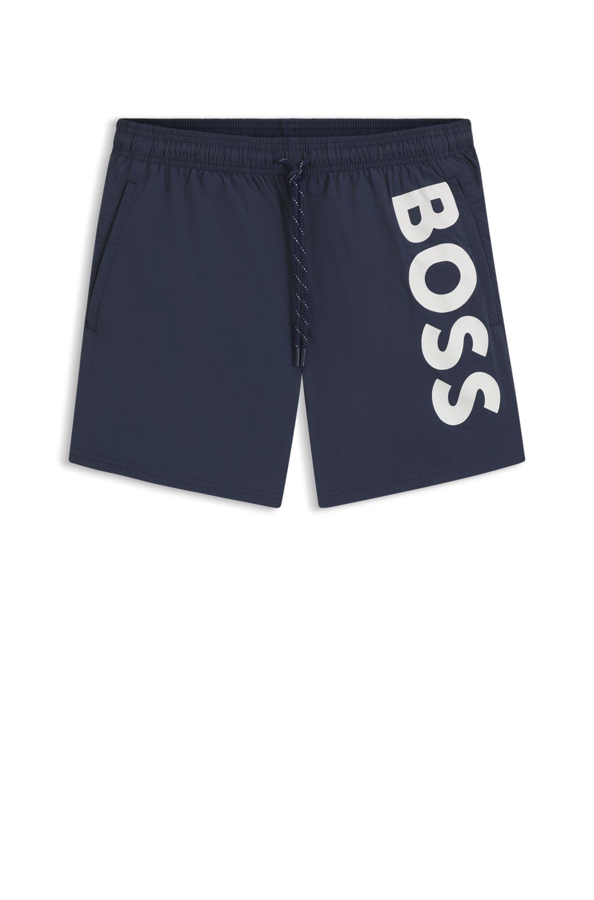 BOSS - Contrast-logo swim shorts in quick-drying fabric - Dark Blue Product Image