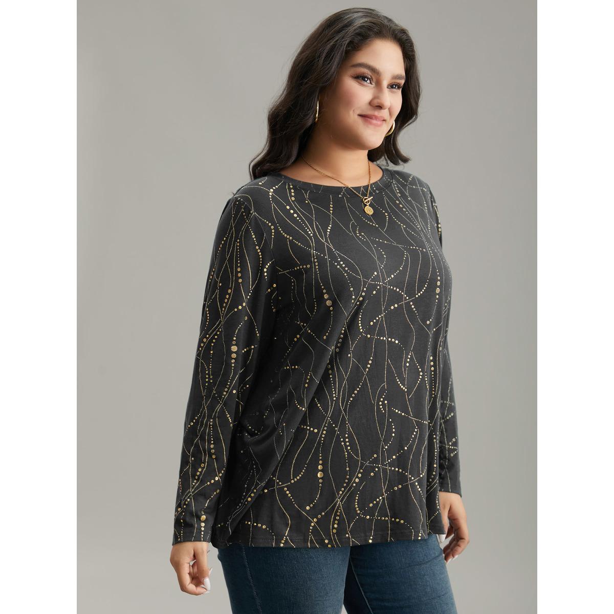 Plus Size Polka Dot Contrast Round Neck T-shirt DimGray Women Casual Contrast Polka Dot Round Neck Dailywear T-shirts BloomChic 28/5X Product Image