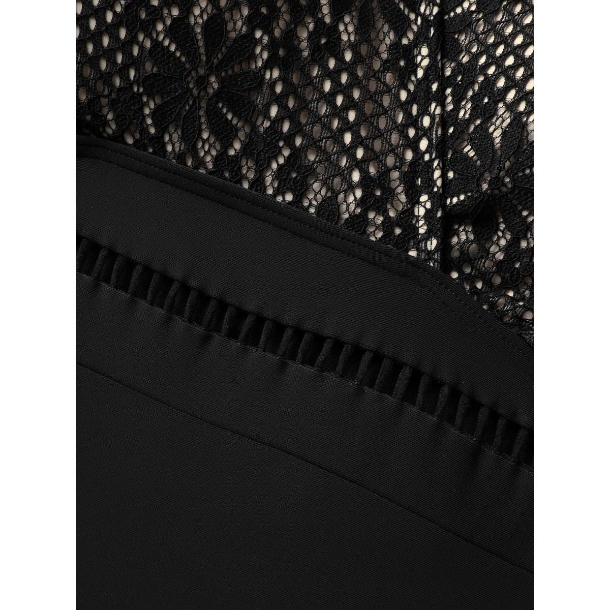 Plus Size Ribbon Lace Trim One-Piece Swimsuit Women's Swimwear Black Resort Gathered Curve Bathing Suits High stretch One Pieces BloomChic 14-16/1X Product Image