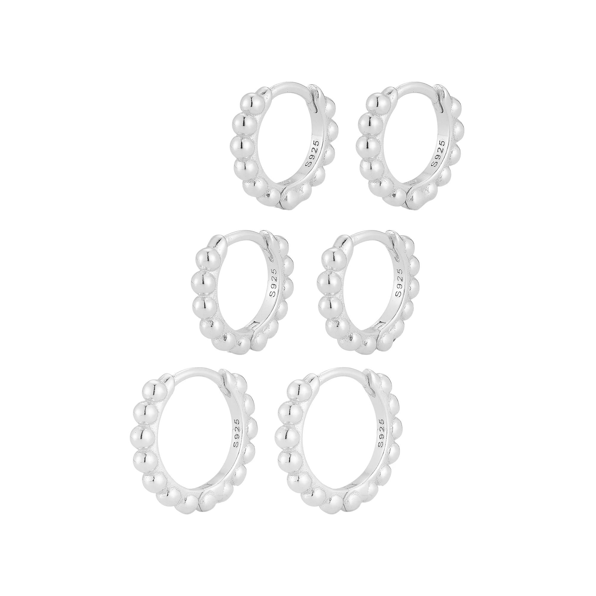 Sunkissed Sterling Triple Bubble Huggie Hoop Earring Set, Women's, Silver Tone Product Image