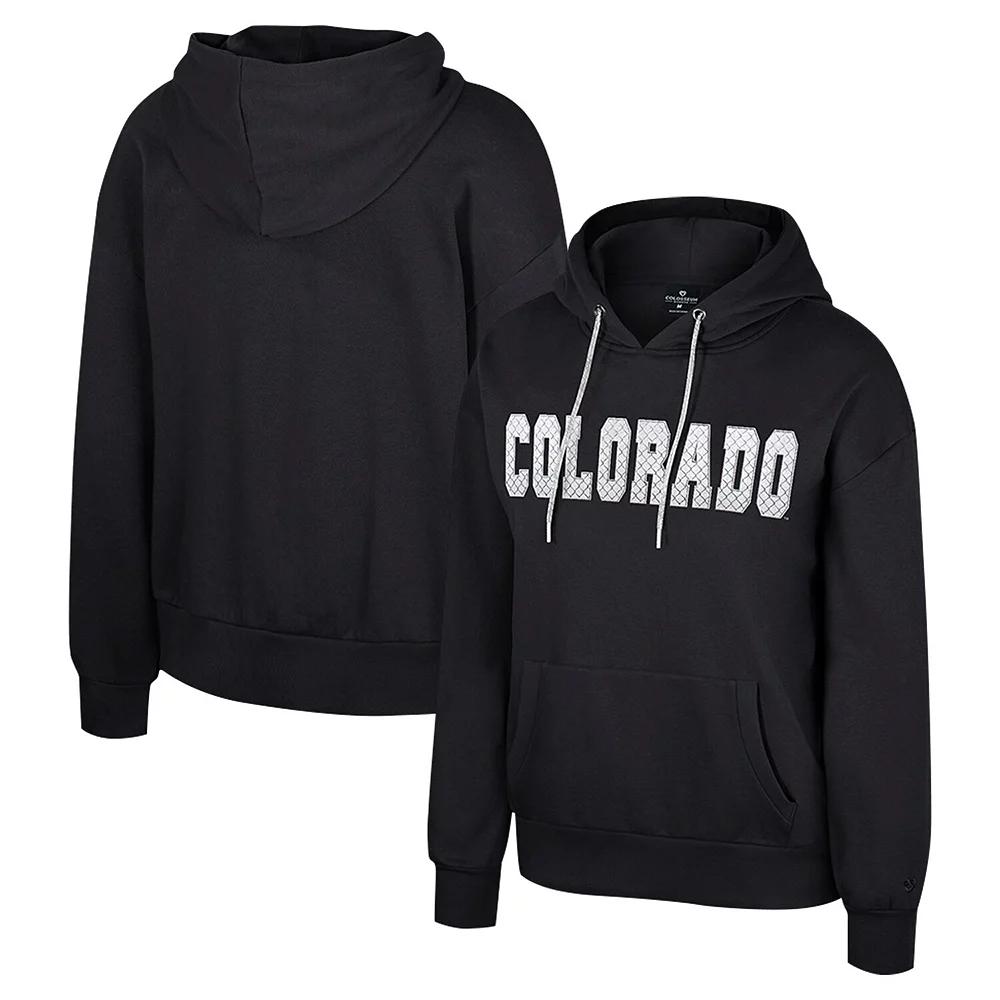 Women's Colosseum Black Colorado Buffaloes Reflection Rhinestone Drawcord Pullover Hoodie,  Product Image