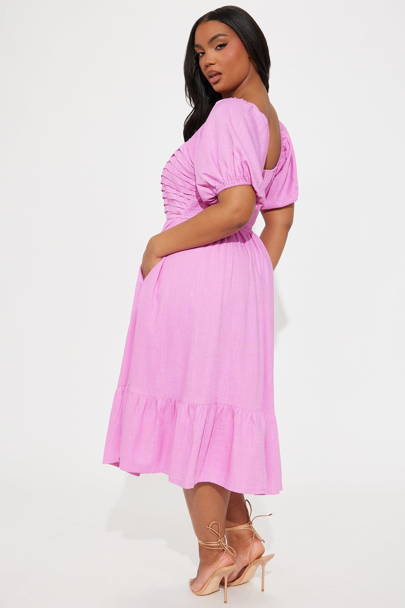Evie Puff Sleeve Midi Dress - Orchid Product Image