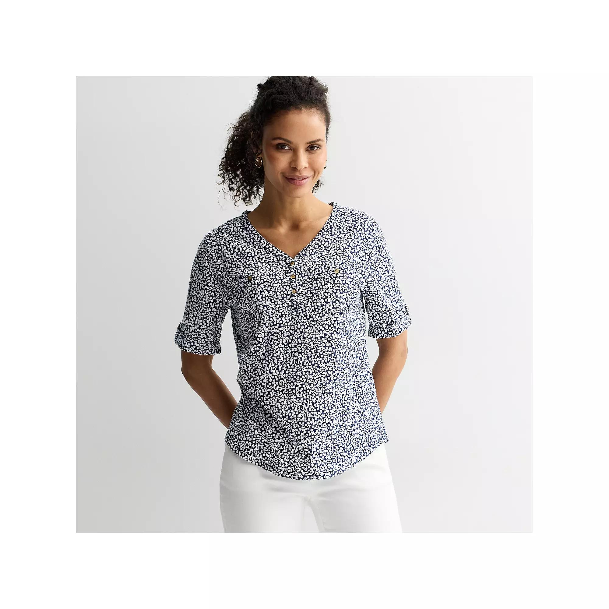 Women's Croft & Barrow® Elbow Sleeve Utility Henley Top,  Product Image