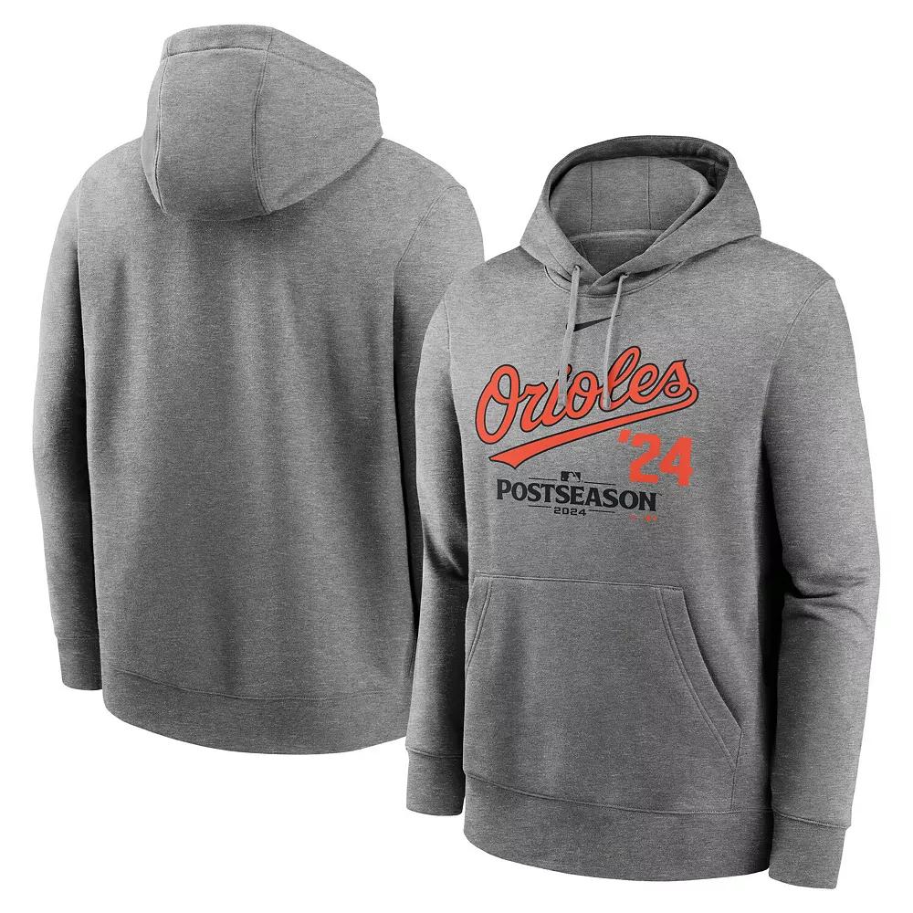 Men's Nike Heather Charcoal Baltimore Orioles 2024 MLB Postseason Lockup Club Fleece Pullover Hoodie, Size: Large, Grey Product Image