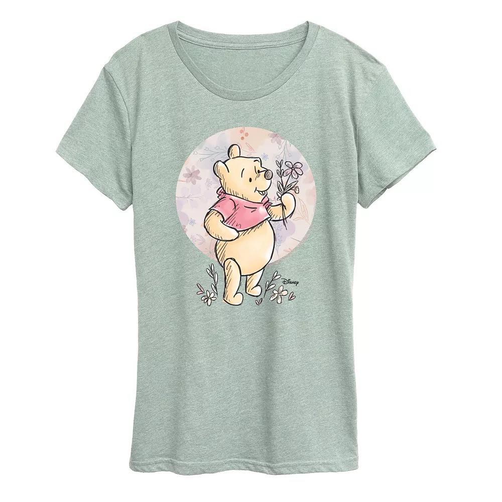 Disney's Winnie the Pooh Women's Floral Circle Pooh Graphic Tee,  Product Image