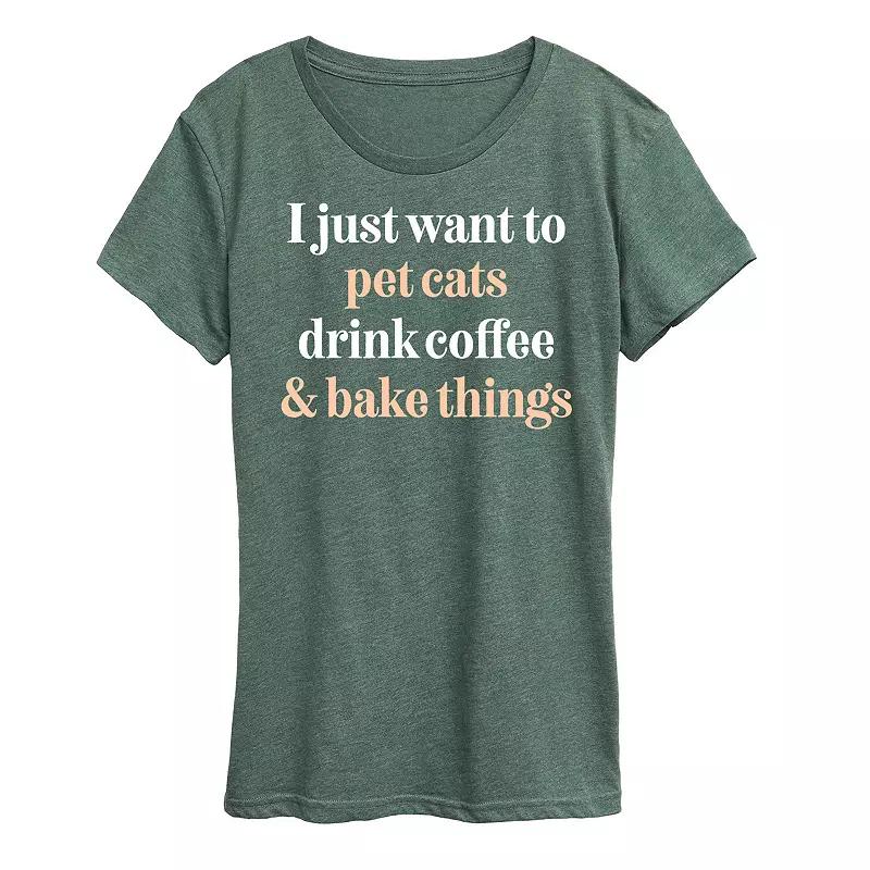 Women's Pet Cats Drink Coffee Bake Graphic Tee,  Product Image