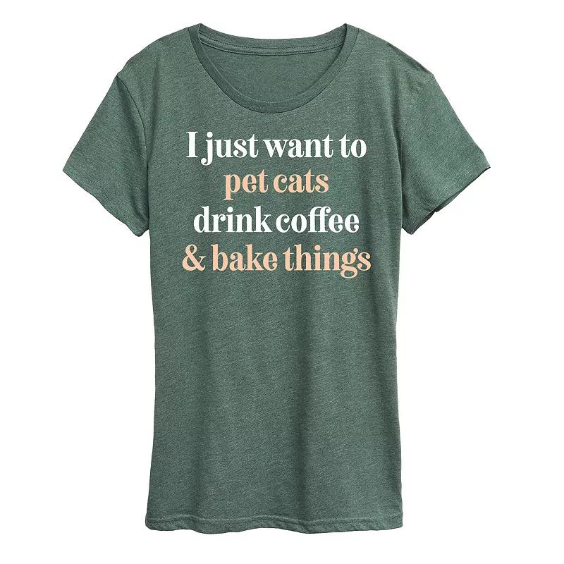 Women's Pet Cats Drink Coffee Bake Graphic Tee,  Product Image