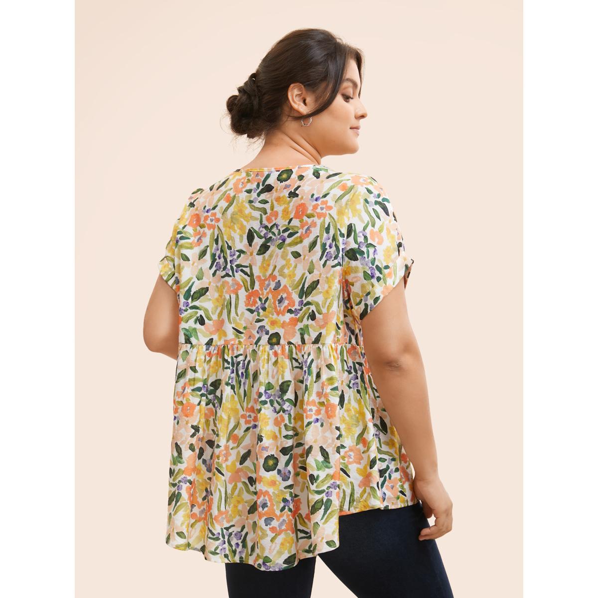 Plus Size Originalwhite Fruit Print Curved Hem Batwing Sleeve Blouse Women Casual Cap Sleeve Round Neck Everyday Blouses BloomChic 26/4X Product Image