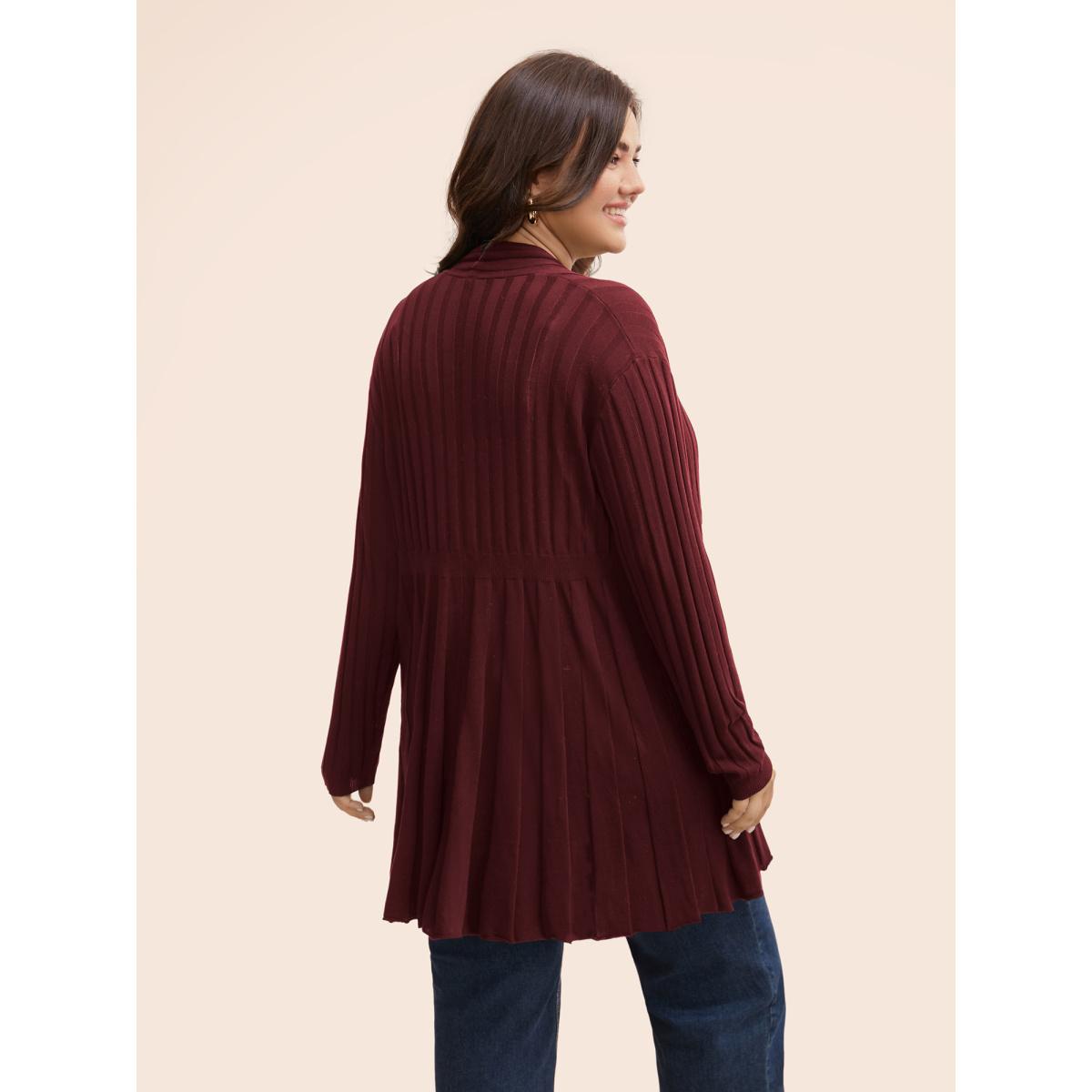 Plus Size Plain Textured Kimono Collar Cardigan Black Women Casual Loose Long Sleeve Everyday Cardigans BloomChic 12/L Product Image