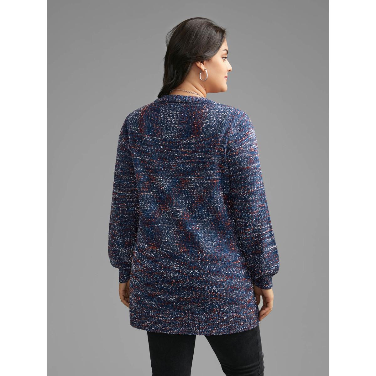 Plus Size Contrast Heather Texture Patch Pocket Cardigan Aegean Women Casual Loose Long Sleeve Everyday Cardigans BloomChic 28/5X Product Image