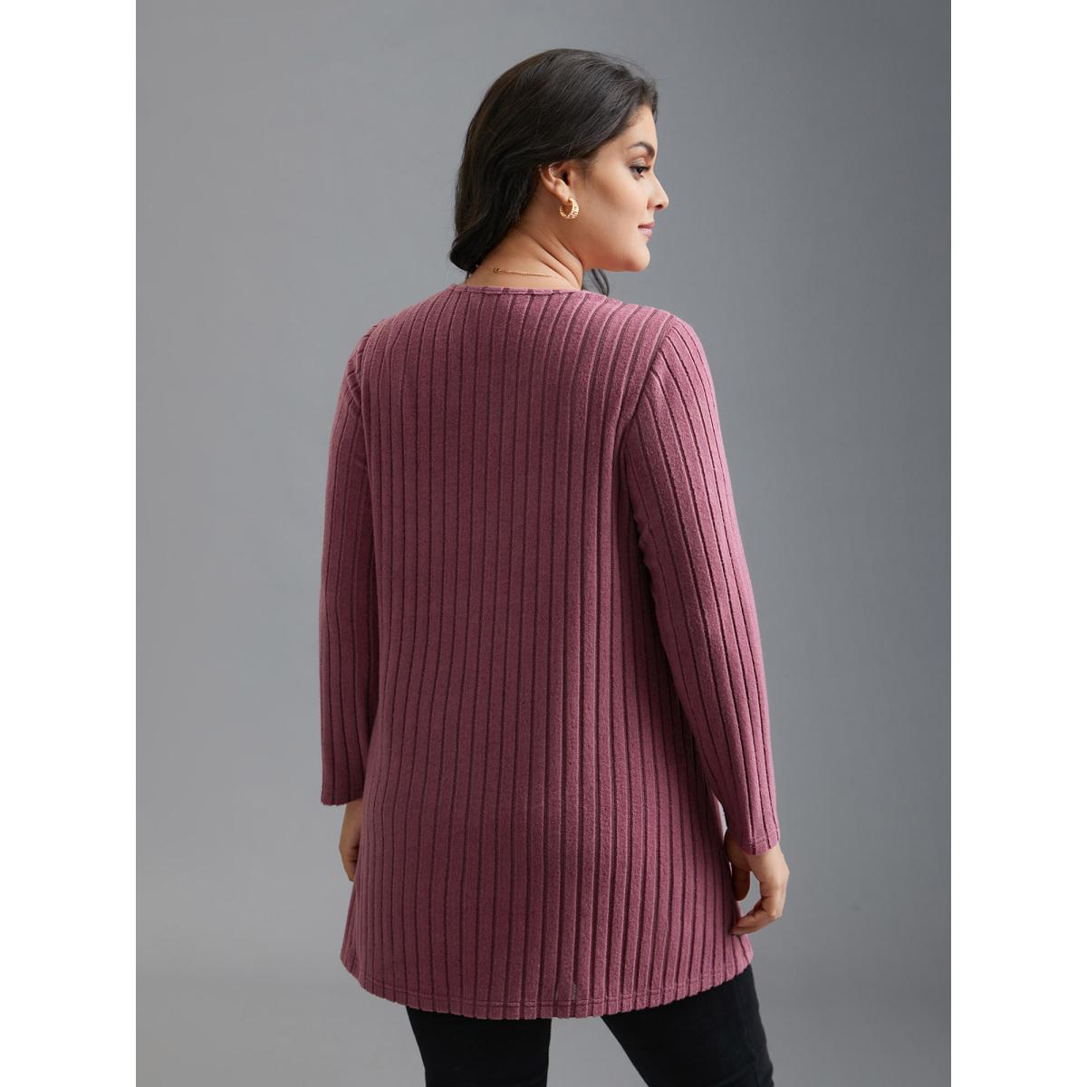 Plus Size Pit Strip Knit Open Front Cardigan Women Beanpastepowder Texture Loose Patch pocket Everyday Jackets BloomChic 26/4X Product Image