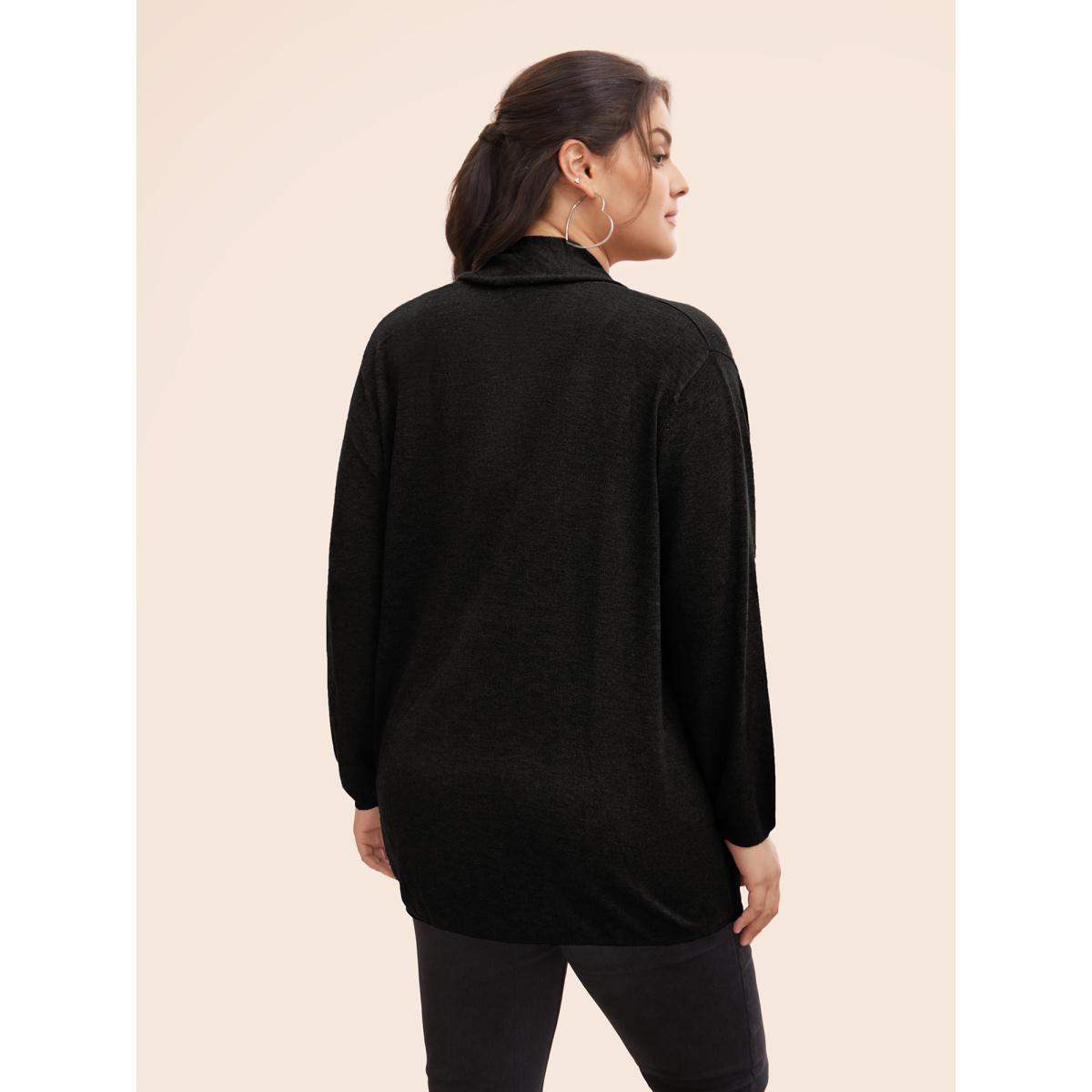 Plus Size Supersoft Essentials Plain Lapel Collar Drape Cardigan Black Women Leisure Loose Long Sleeve Casual Cardigans BloomChic 30/6X Product Image