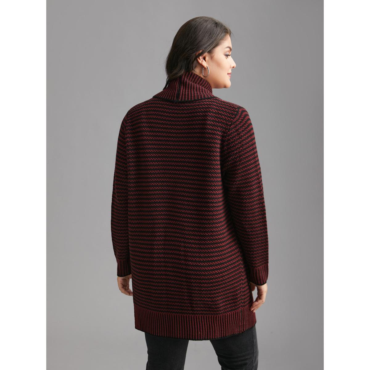 Plus Size Collared Pockets Open-Front Long Cardigan Deepred Women Casual Loose Long Sleeve Everyday Cardigans BloomChic 12/L Product Image