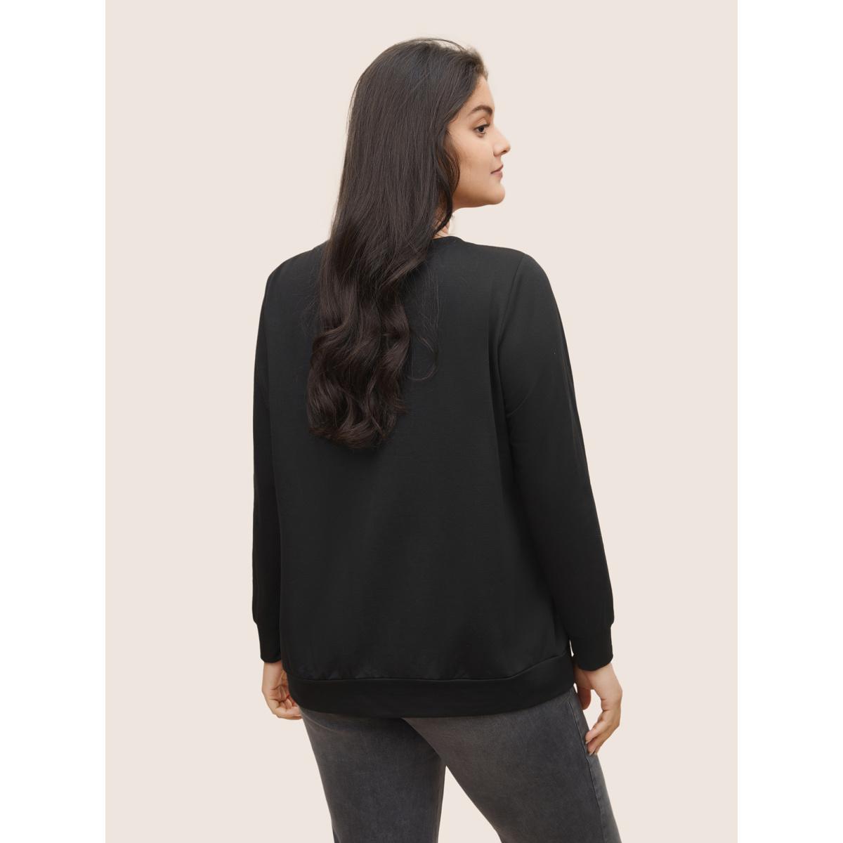 Plus Size Art & Design Graphic Crew Neck Sweatshirt Women Black Casual Non Everyday Sweatshirts BloomChic 10/M Product Image