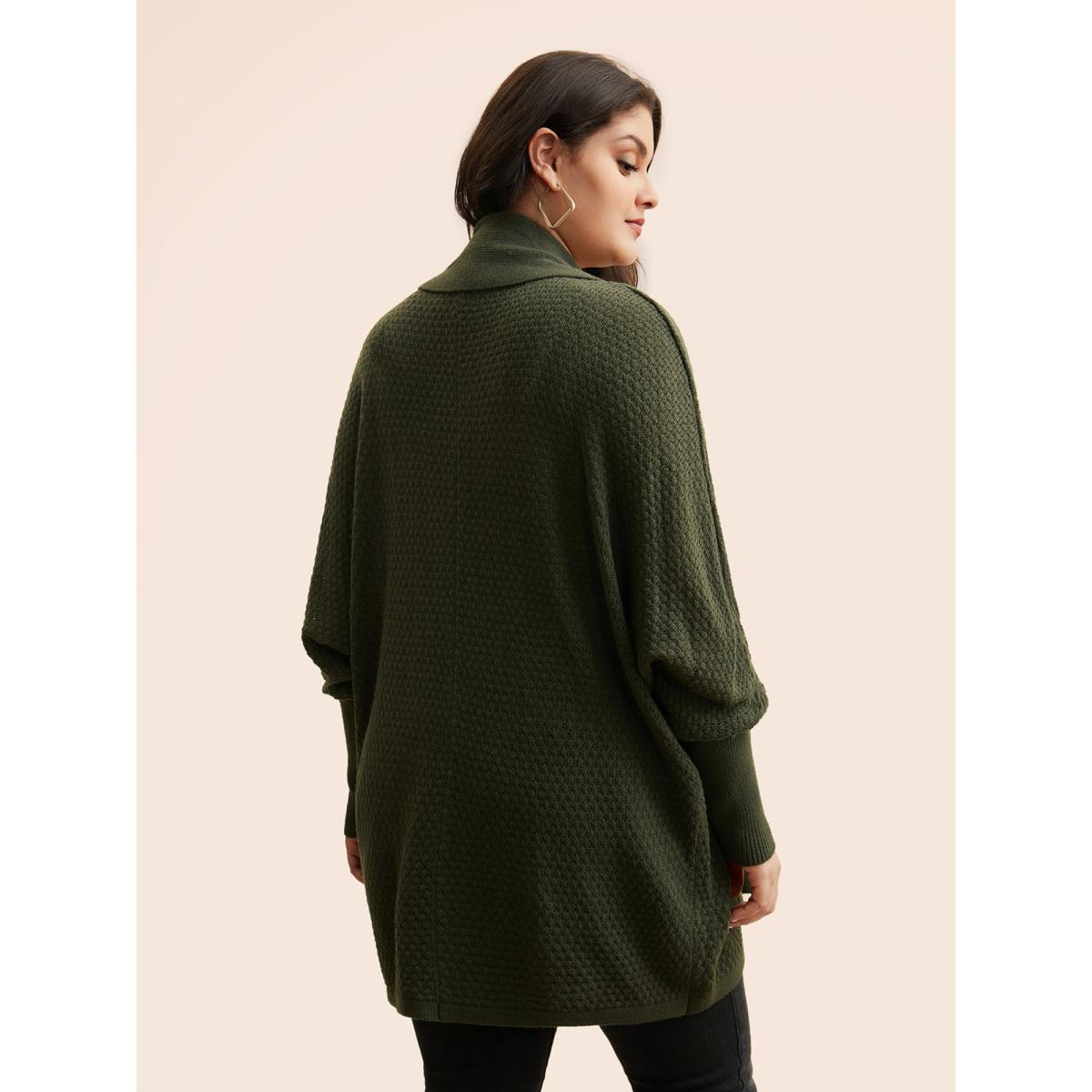 Plus Size Texture Lapel Collar Dolman Sleeve Cardigan ArmyGreen Women Casual Long Sleeve Everyday Cardigans BloomChic 14-16/1X Product Image