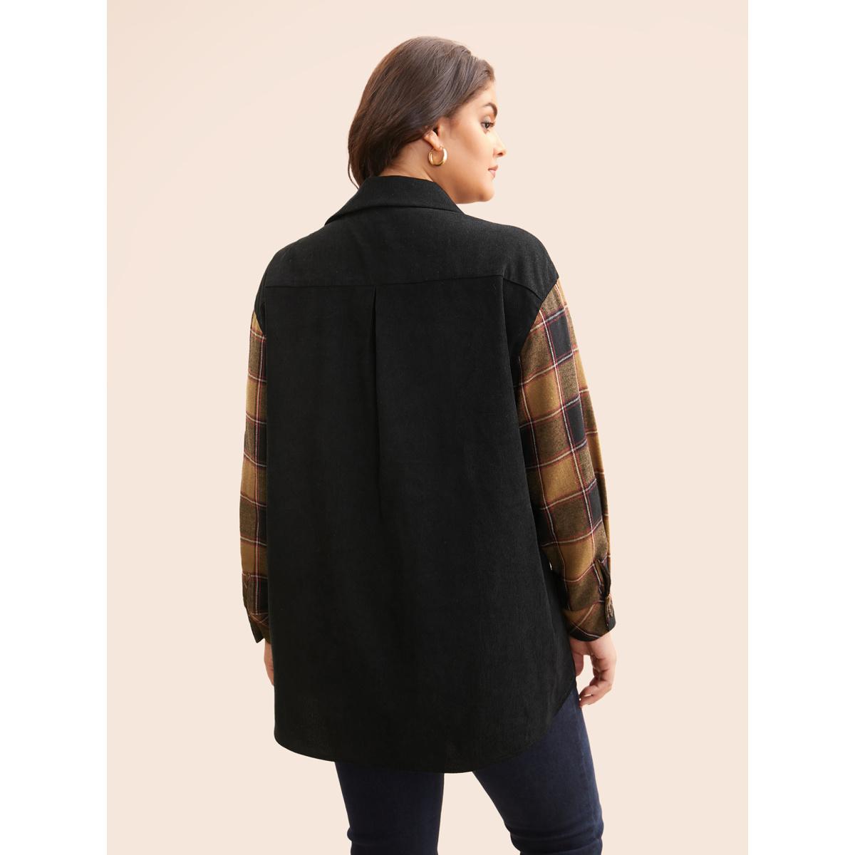 Plus Size Plaid Patchwork Patched Pocket Jacket Women Black Contrast Loose Patch pocket Everyday Jackets BloomChic 22-24/3X Product Image
