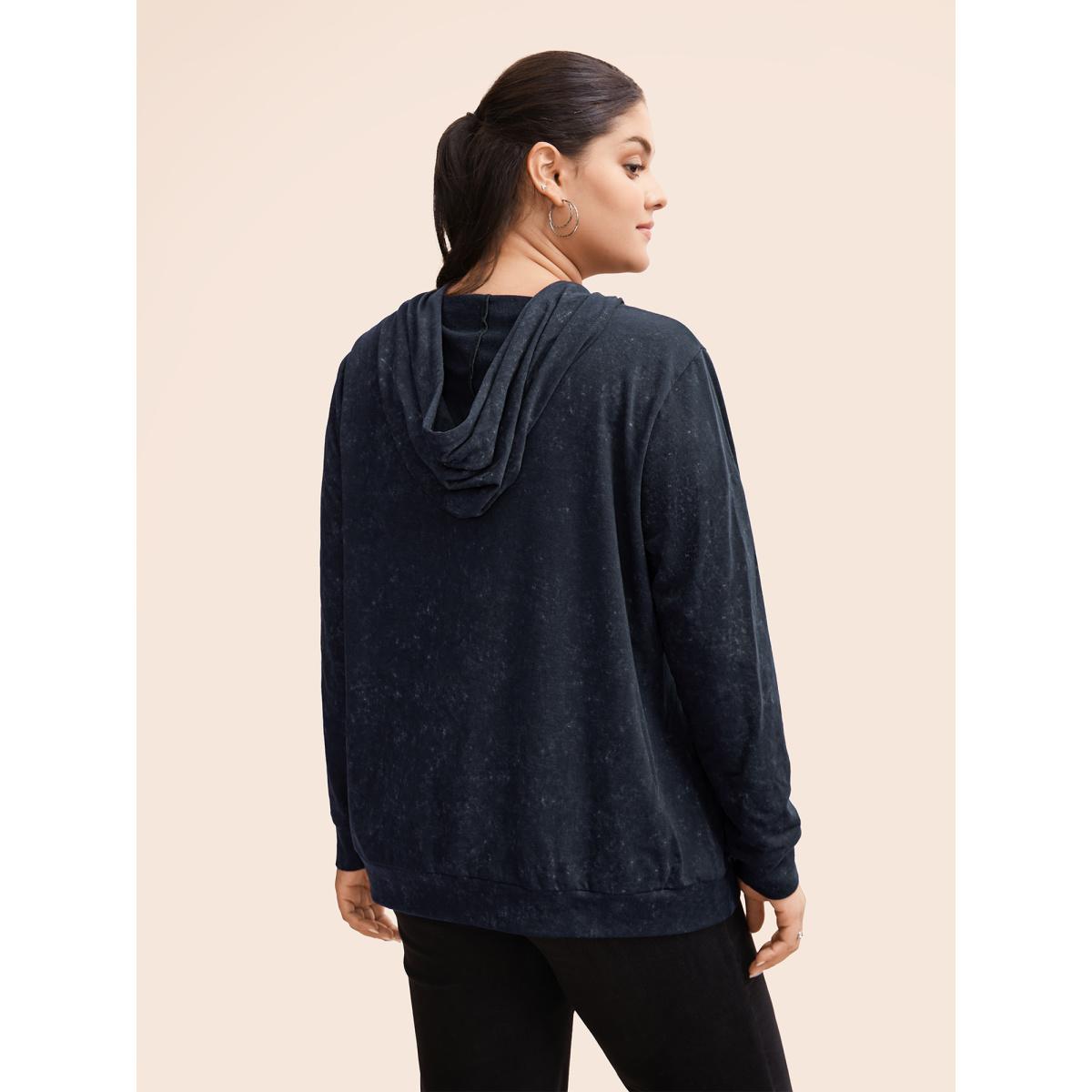Plus Size Hooded Ties Pocket Elastic Cuffs Sweatshirt Women Indigo Casual Elastic cuffs Hooded Dailywear Sweatshirts BloomChic 26/4X Product Image