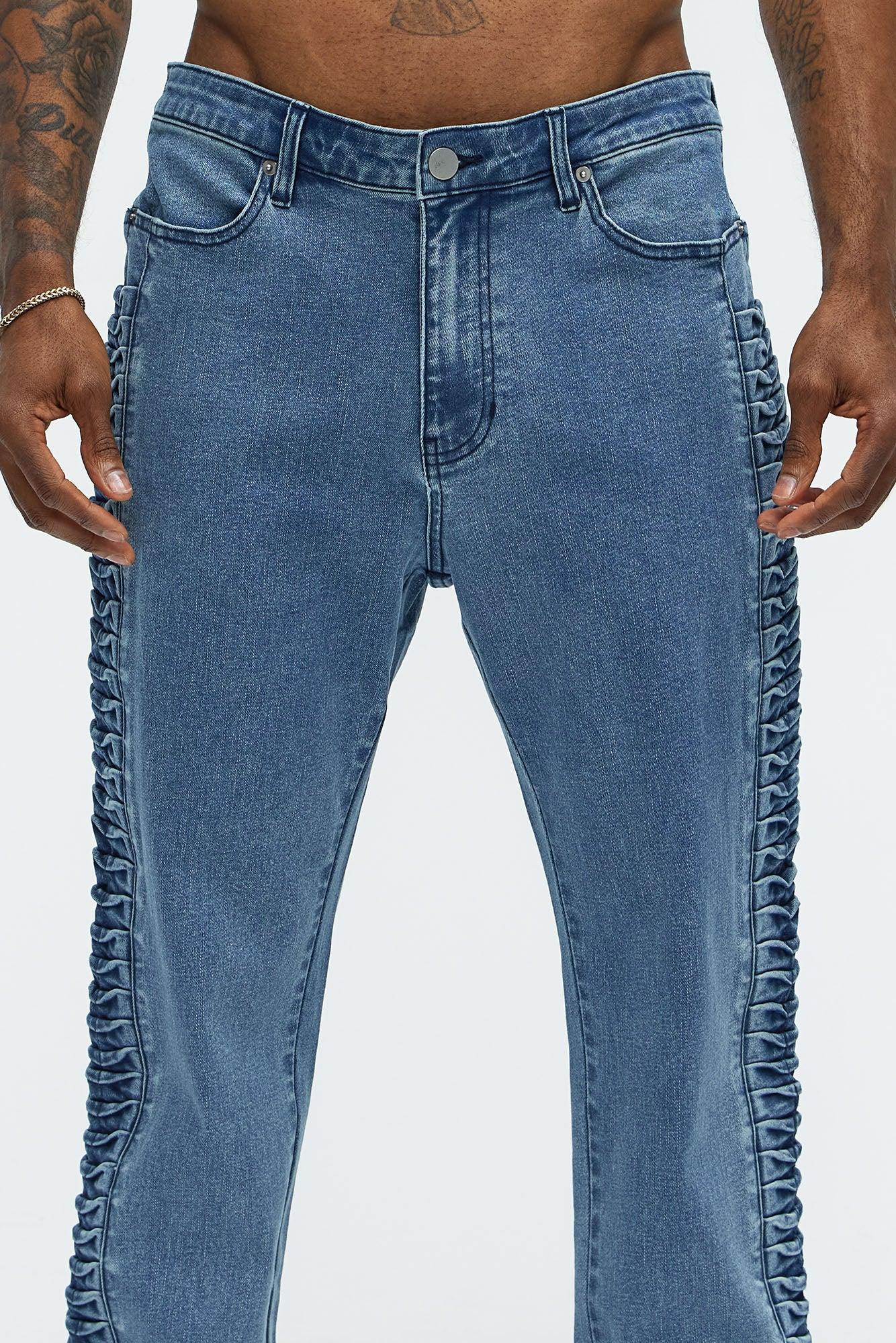 Gathered Panel Slim Jeans - Medium Blue Wash Product Image