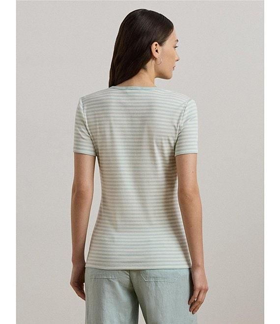 Lauren Ralph Lauren Stretch Knit Stripe Print Crew Neck Short Sleeve Tee Product Image