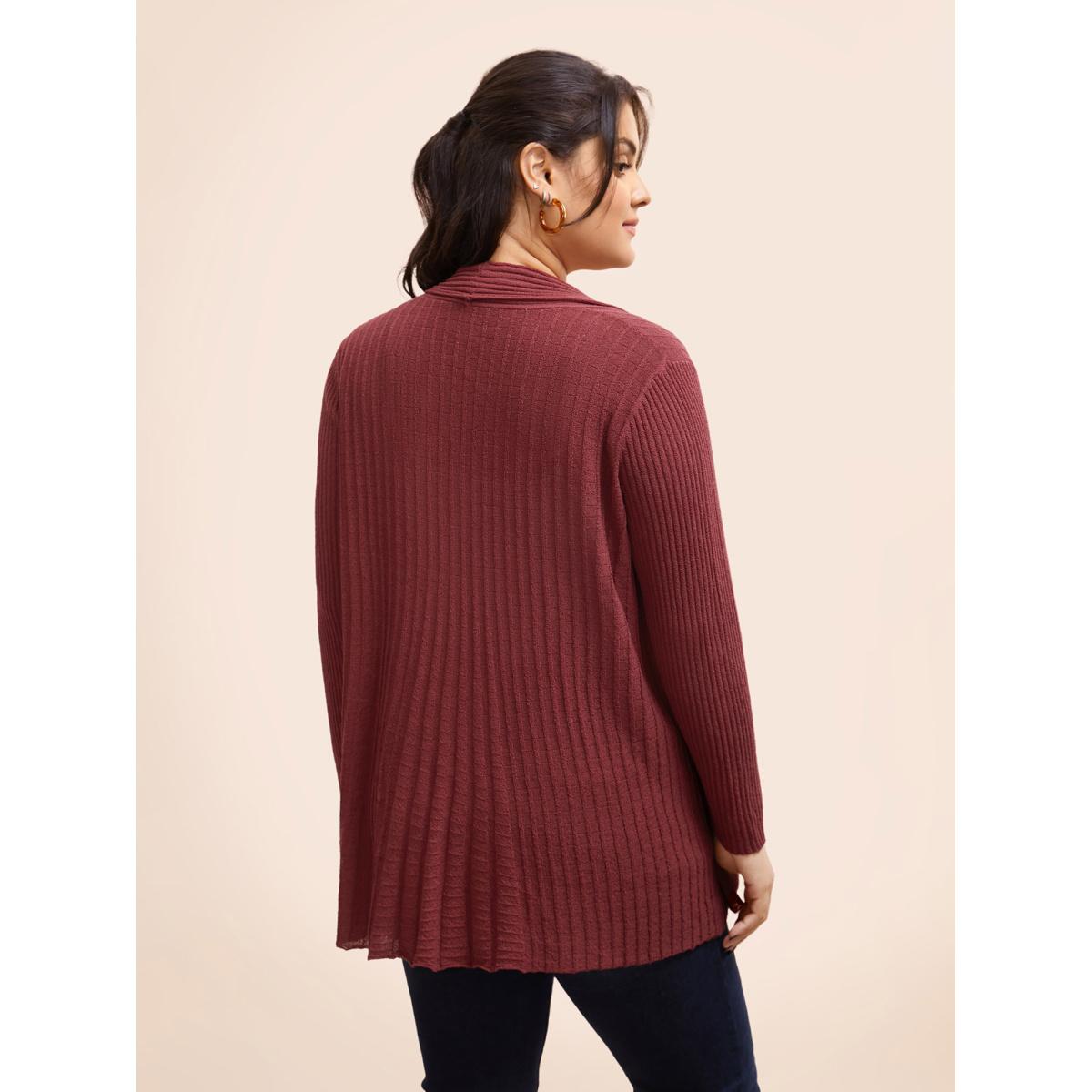 Plus Size Solid Textured Kimono Collar Cardigan Russet Women Casual Loose Long Sleeve Everyday Cardigans BloomChic 12/L Product Image