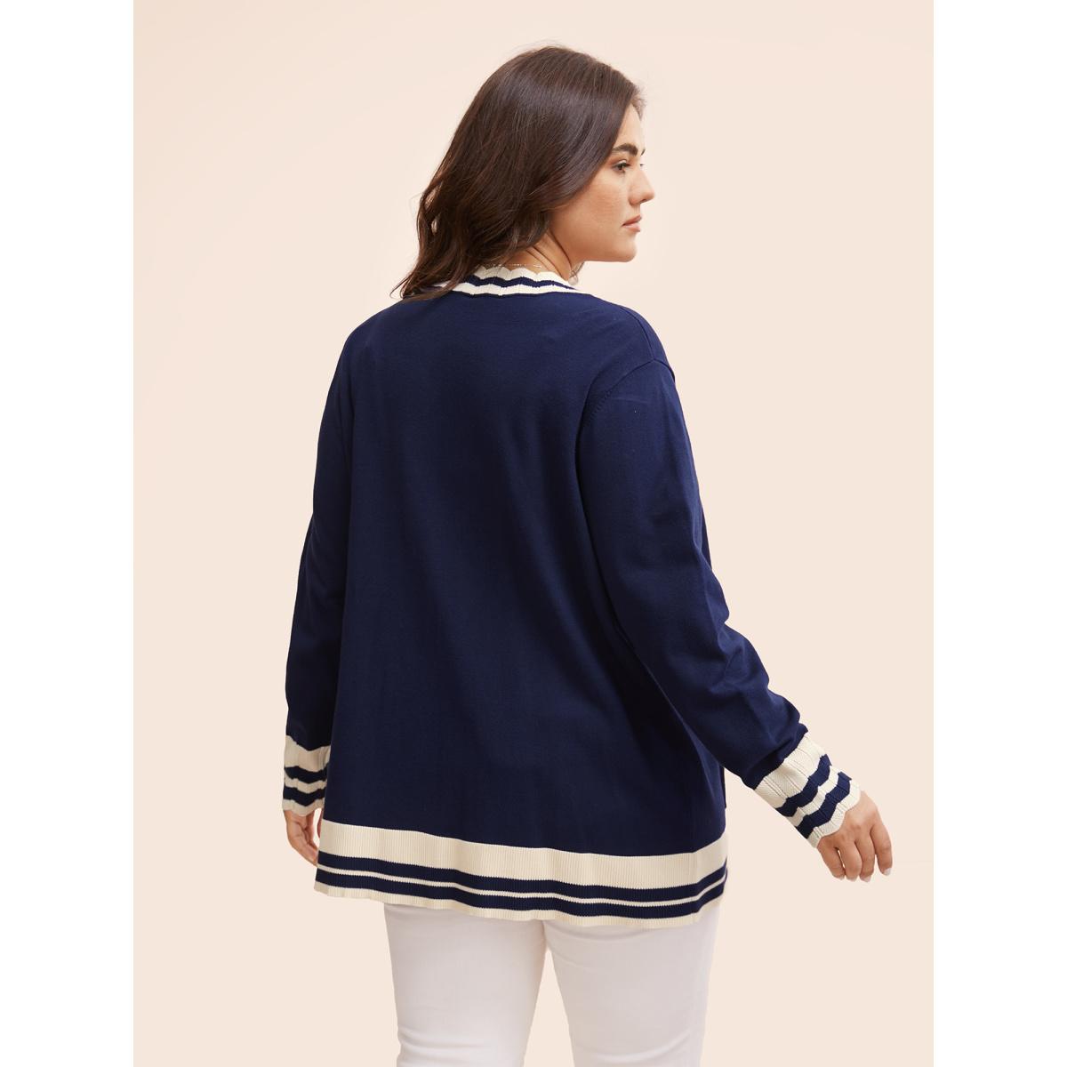 Plus Size Supersoft Essentials Scalloped Trim Contrast Cardigan Indigo Women Leisure Loose Long Sleeve Casual Cardigans BloomChic 12/L Product Image