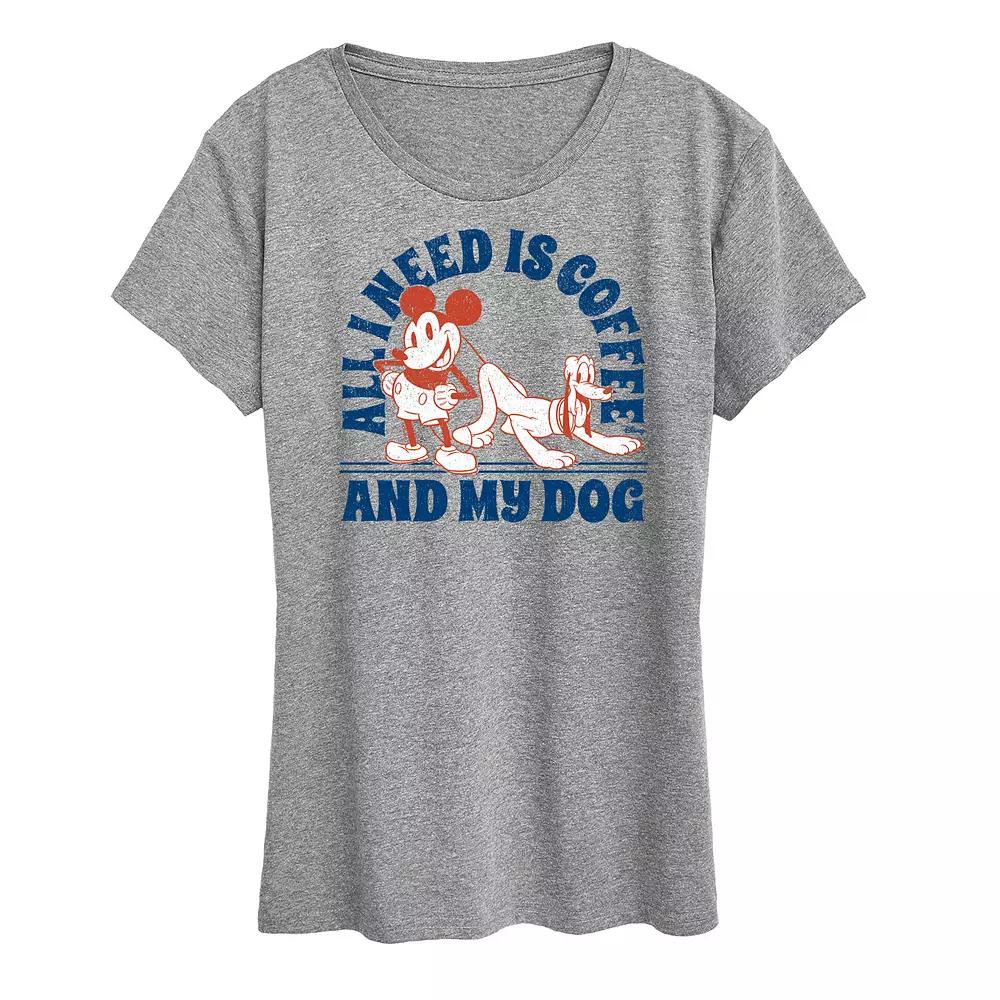 Disney's Mickey Mouse & Pluto Women's Need Coffee And My Dog Graphic Tee,  Product Image