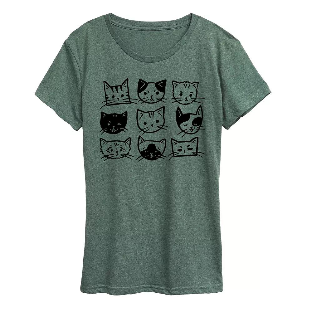 Women's Cat Faces Grid Graphic Tee, Girl's,  Product Image