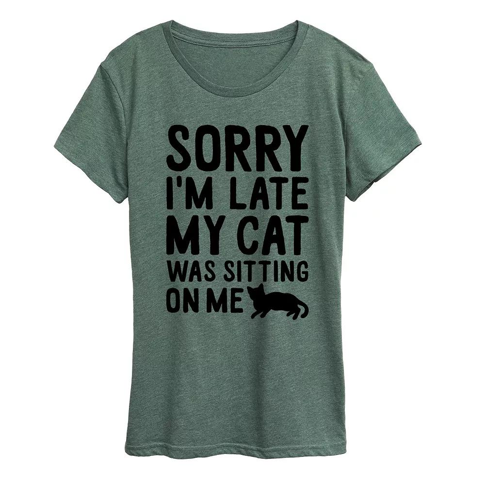 Women's Sorry I'm Late Cat Sitting On Me Graphic Tee, Girl's,  Product Image