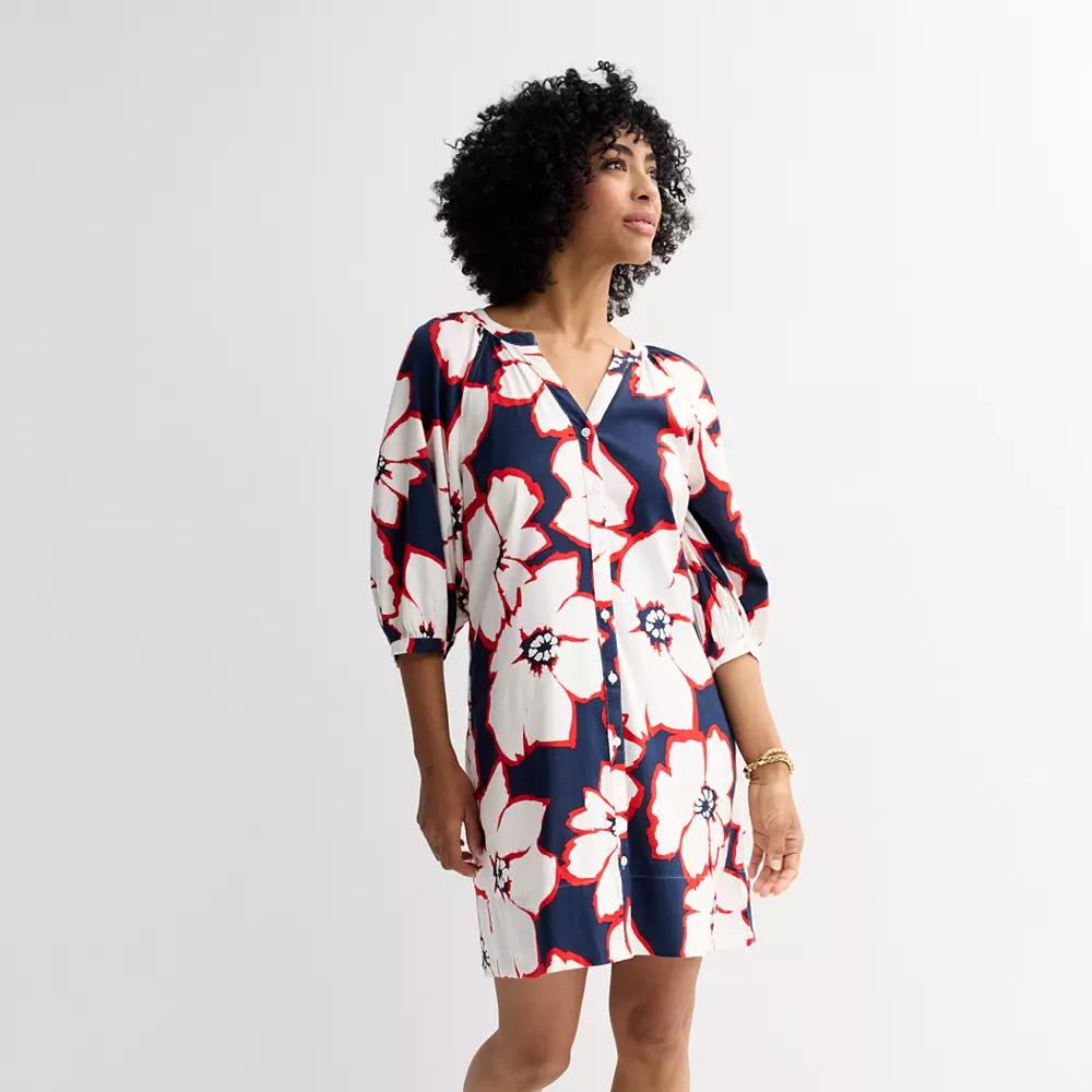 Petite Sonoma Goods For Life® Button-Front Shift Dress, Women's, Size: Large Petite, Blue Brush Floral Product Image
