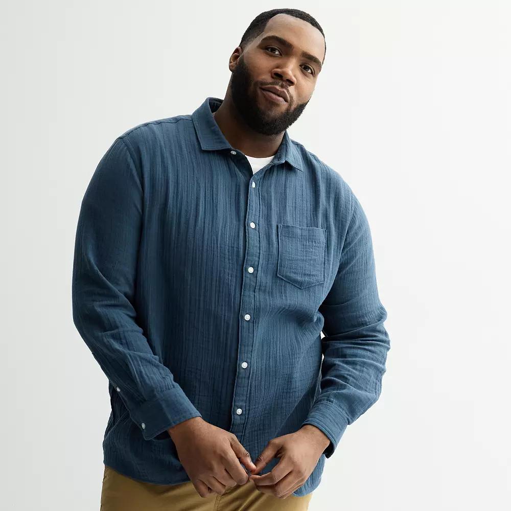 Big & Tall Sonoma Goods For Life® Perfect Length Long Sleeve Double Weave Shirt, Men's,  Product Image
