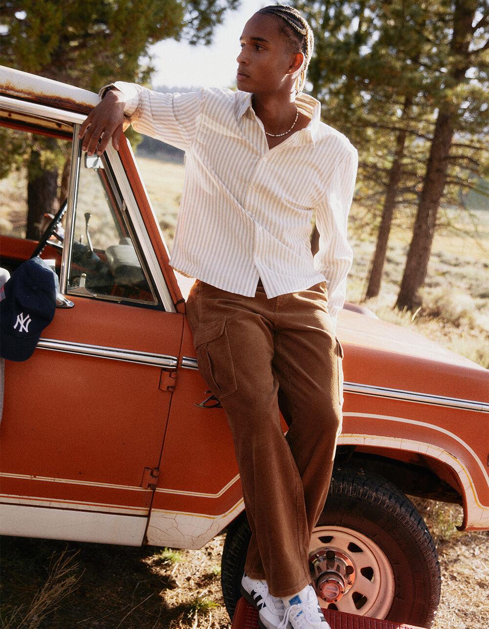 RSQ Mens Striped Oxford Shirt - TAN Product Image