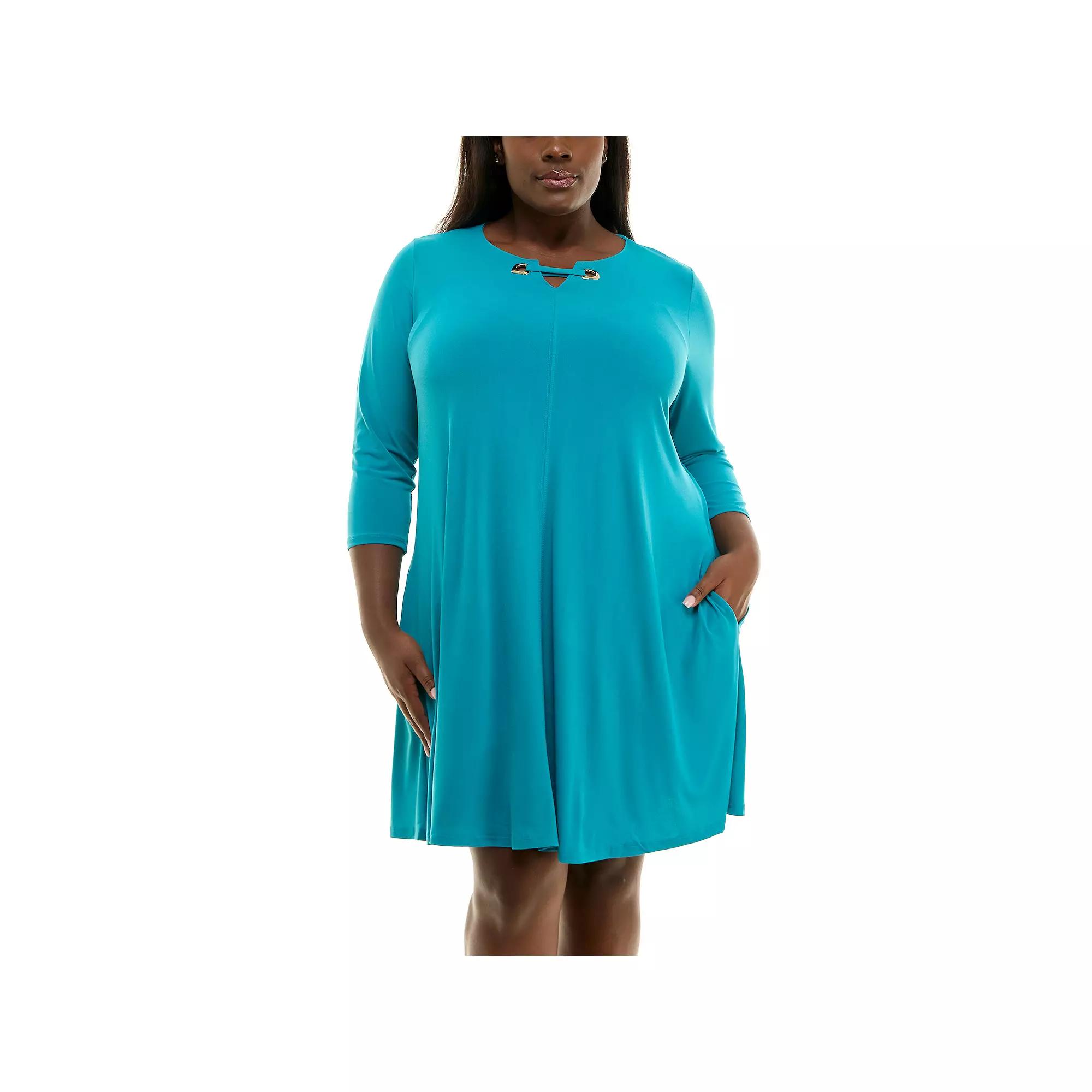 Plus Size Nina Leonard Grommet Notchneck Dress, Women's, Size: 2XL, Pacific Gold Product Image