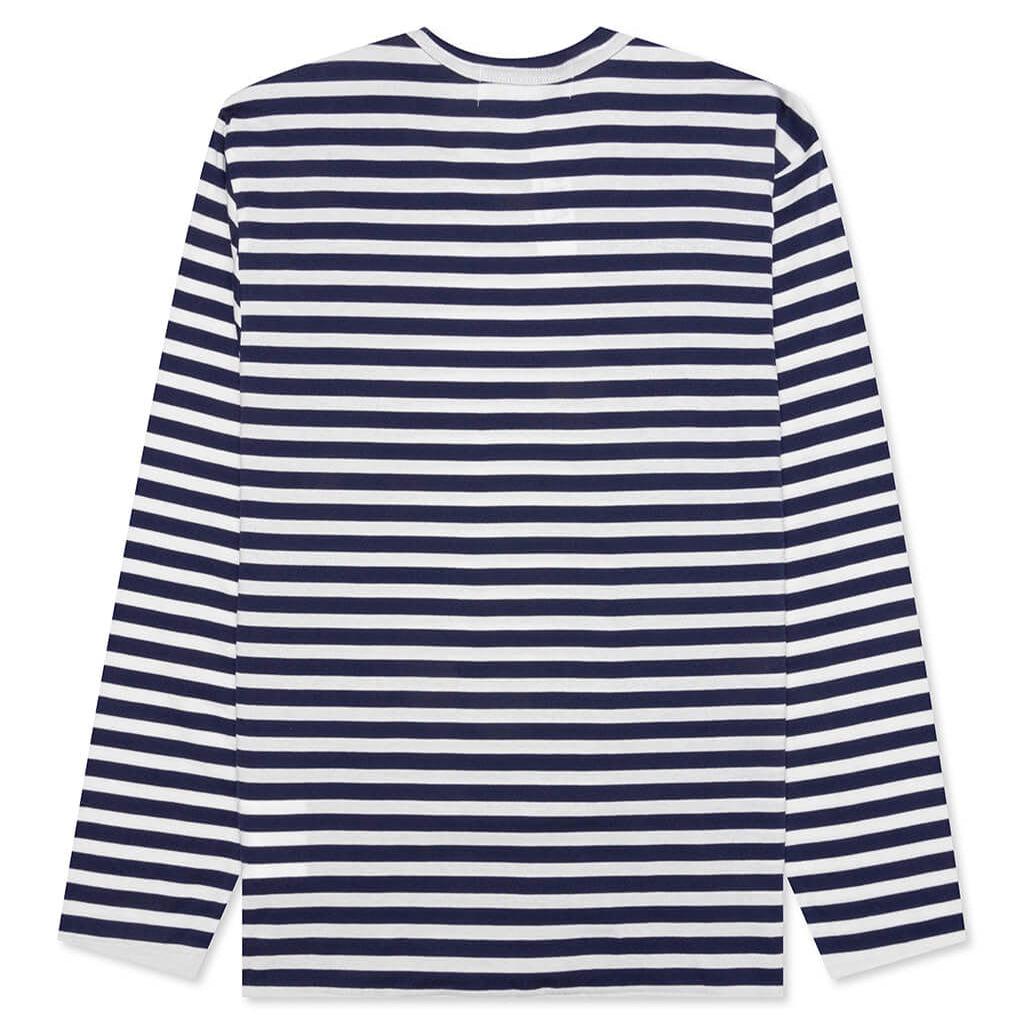 Small Red Heart Striped L/S T-Shirt - Navy/White Male Product Image