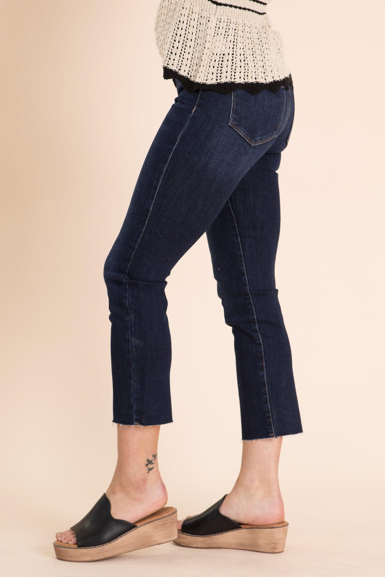 Risen Mid Rise Raw Hem Straight Leg Jeans Product Image