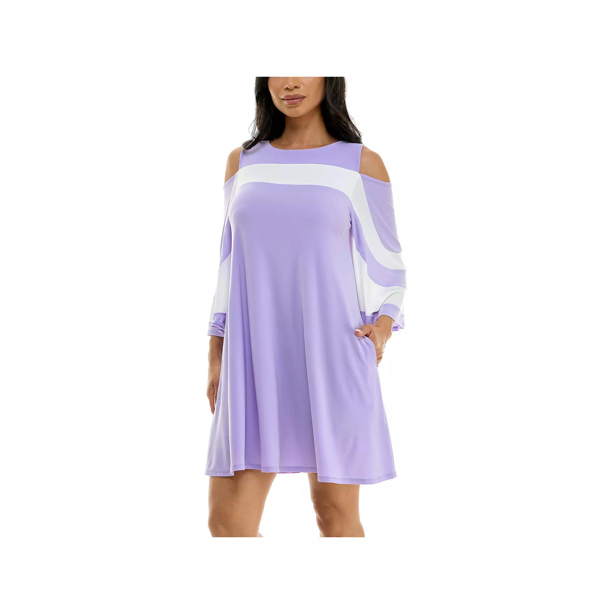 Women's Nina Leonard Draped Sleeve Cold-Shoulder Dress,  Product Image