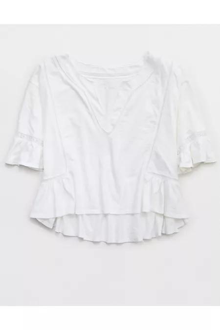 Aerie Flowy Cropped Notch Neck T-Shirt Women's Product Image