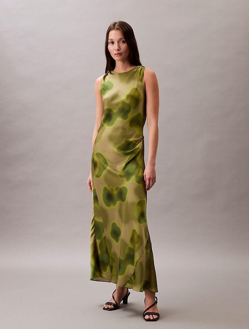 Printed Crushed Satin Midi Dress  Product Image