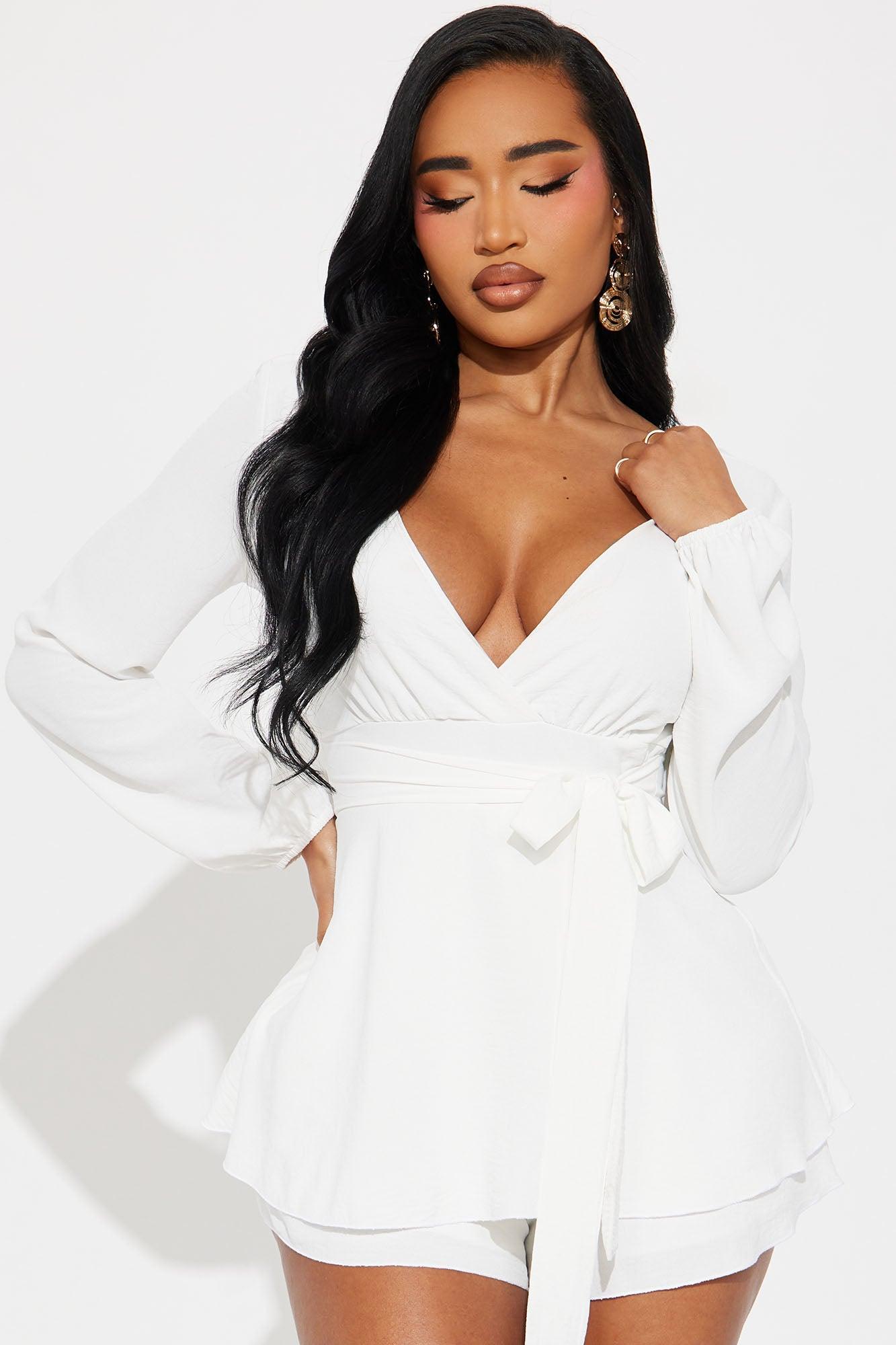 Alessia Long Sleeve Romper - White Product Image