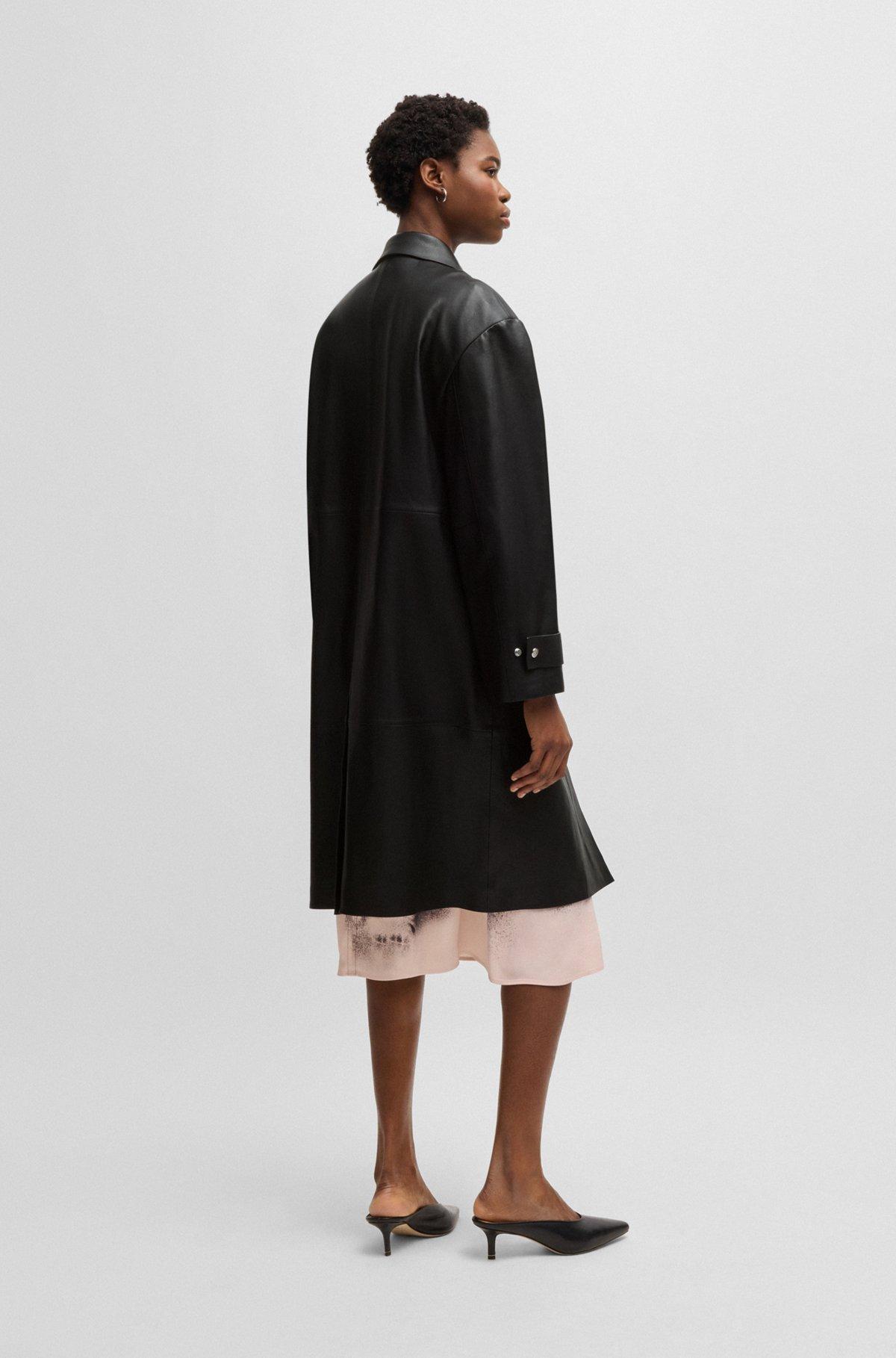 Leather trench coat with silver-tone trims Product Image