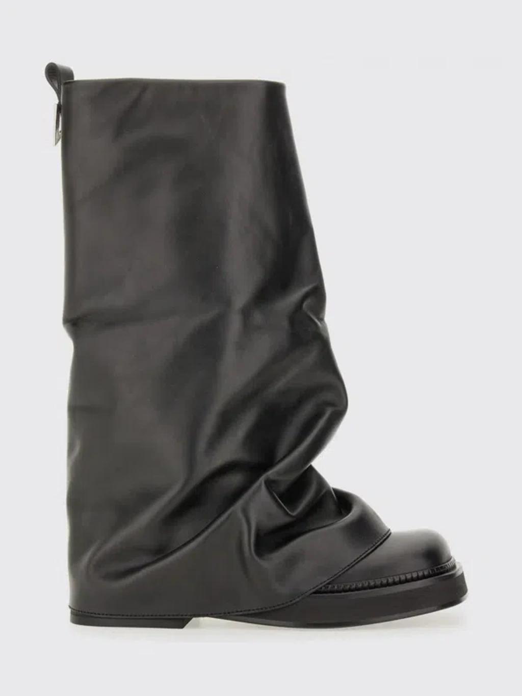 ATTICO Robin Black Boots With Square Toe And Logo Plaque On The Rear In Leather Woman Product Image
