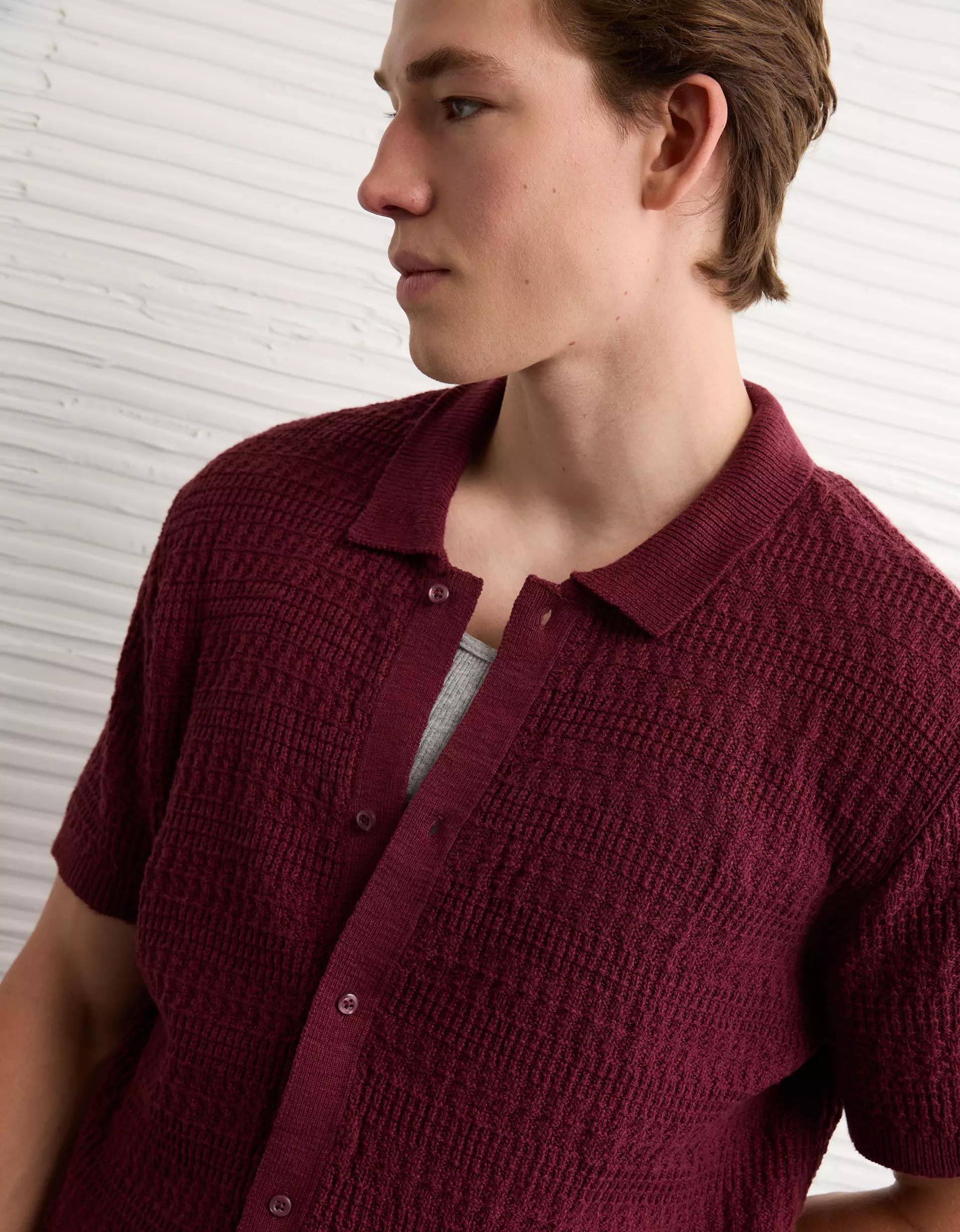 AE Weekend Button-Up Sweater Polo Shirt Product Image