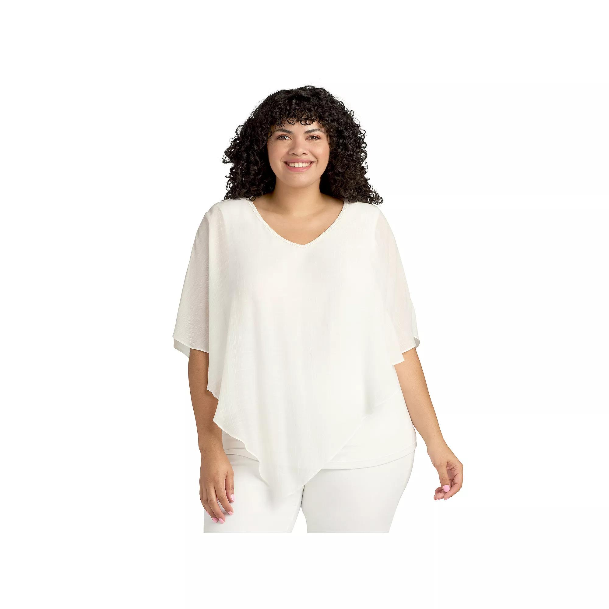 Plus Size AB Studio Asymmetrical Hem Crochet Back Popover Top, Womens Product Image