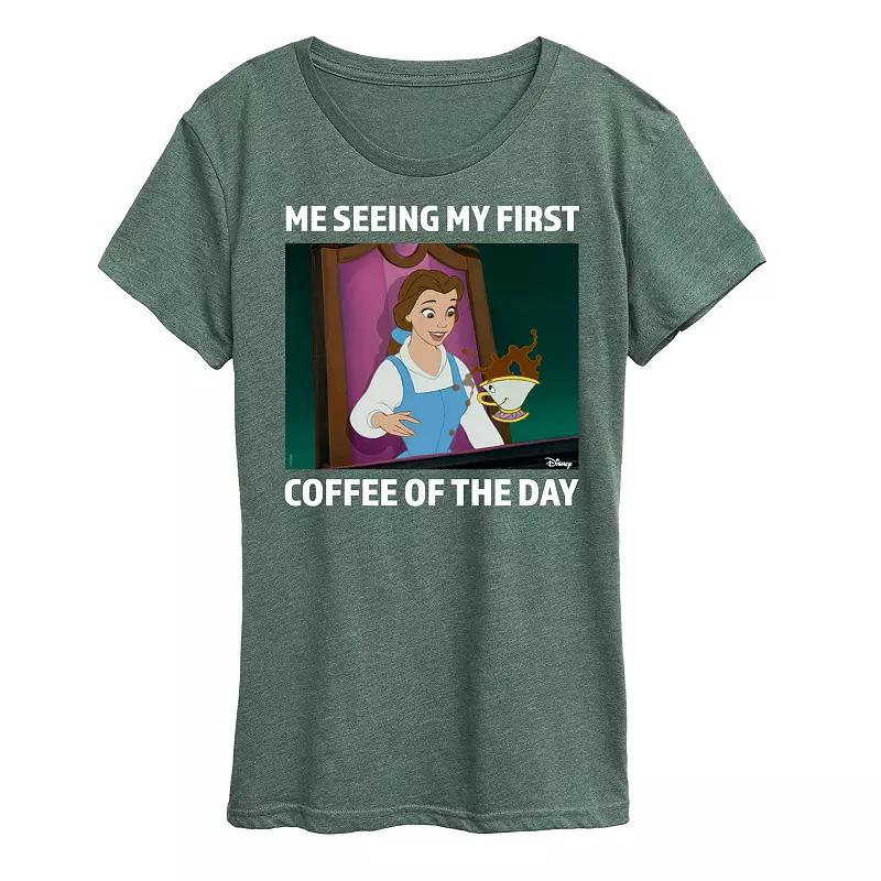 Disney Princess Belle Women's First Coffee Of The Day Meme Graphic Tee,  Product Image