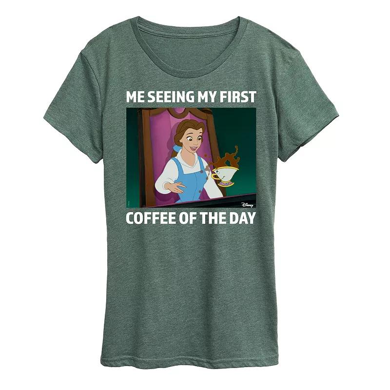 Disney Princess Belle Women's First Coffee Of The Day Meme Graphic Tee,  Product Image