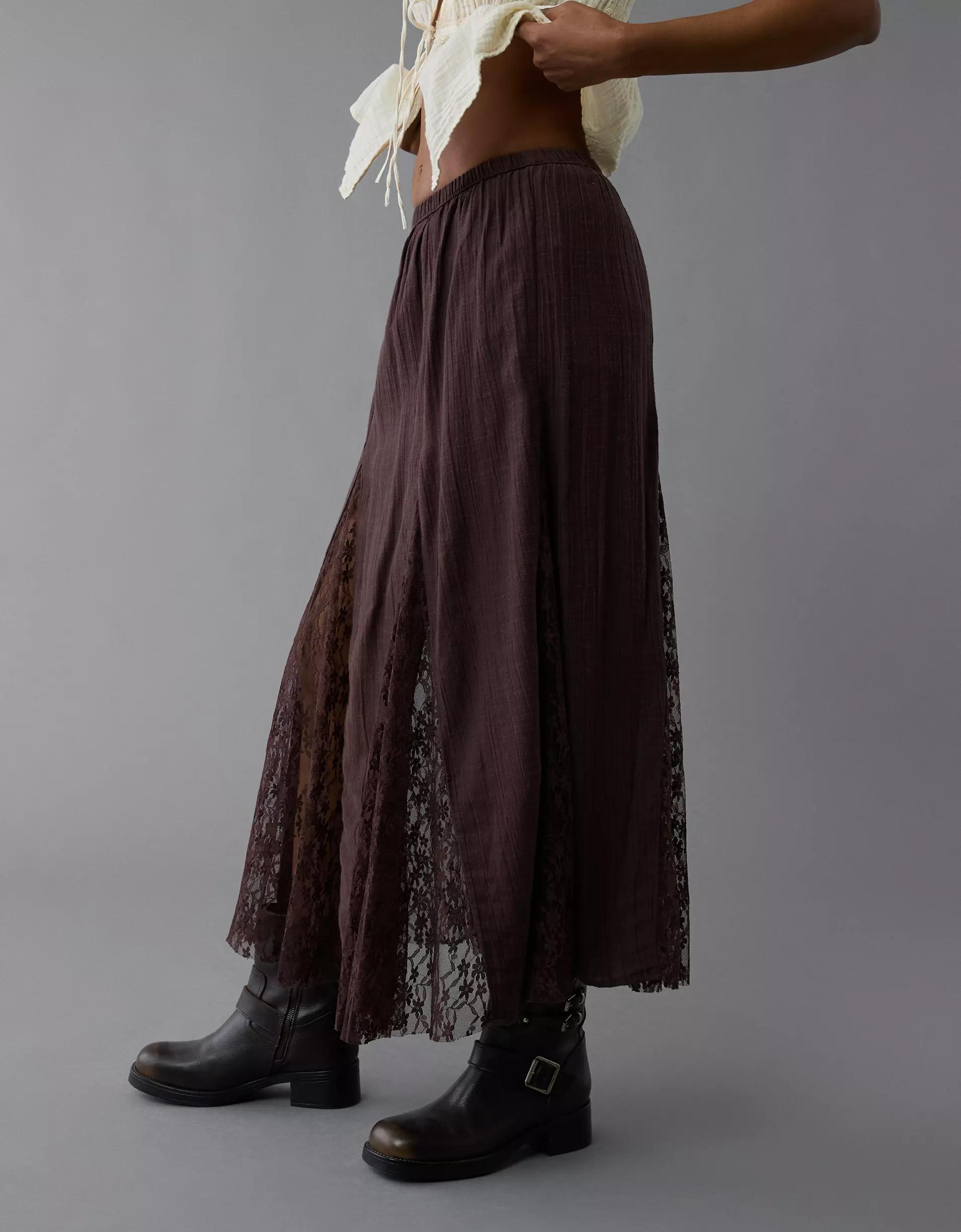 AE High-Waisted Lace Detail Maxi Skort Product Image
